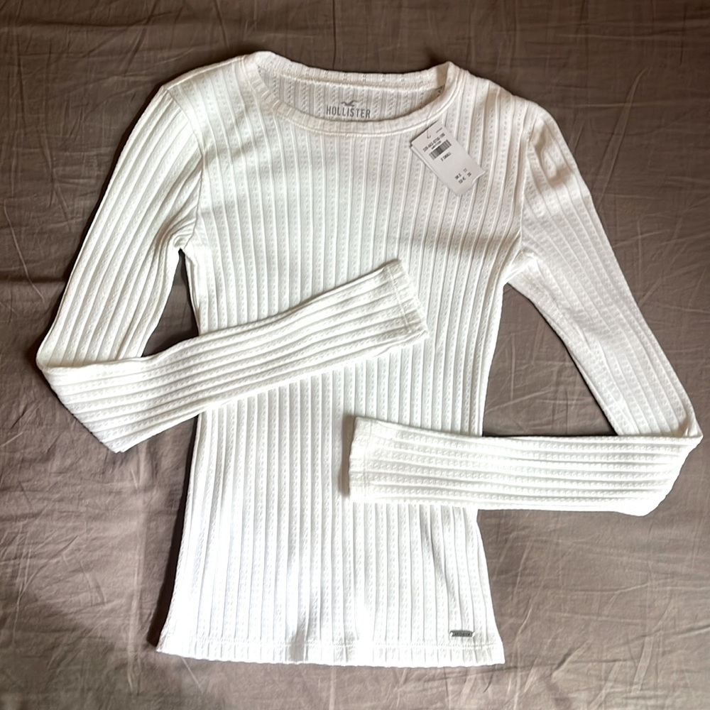 Hollister white plain long-sleeve top